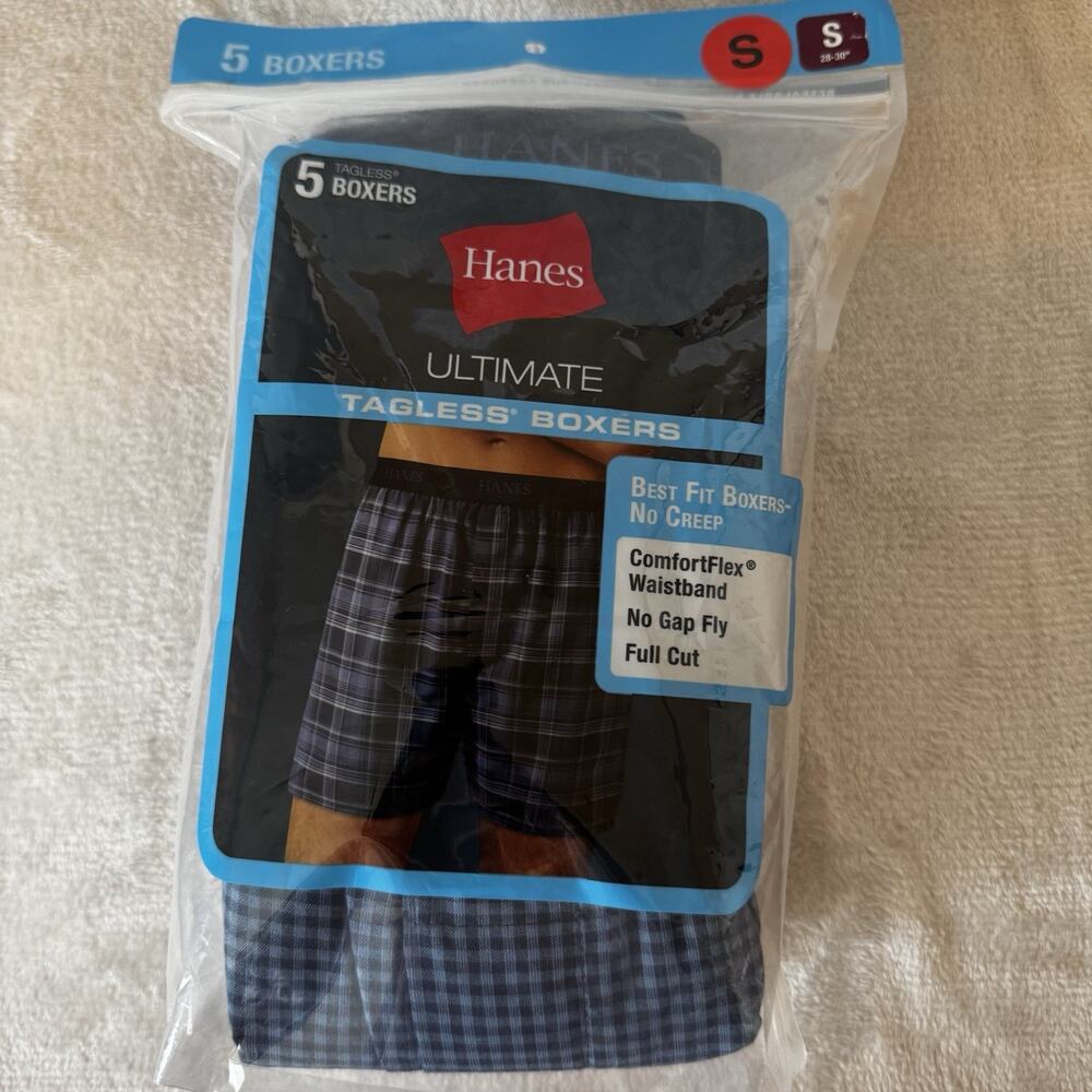 Hanes NEW Classics Tagless Boxers X 5 Mens Underwear Sz S No Gap Fly Multicolor